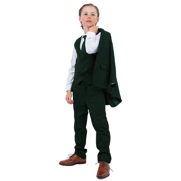 5-Piece Perry Ellis Portfolio Boys Slim Fit Solid Suit, Green - Picture 4 of 7